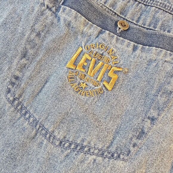 Levis Vintage Blue Denim Embroidered Button Down Long Sleeve Shirt - Picture 11 of 12